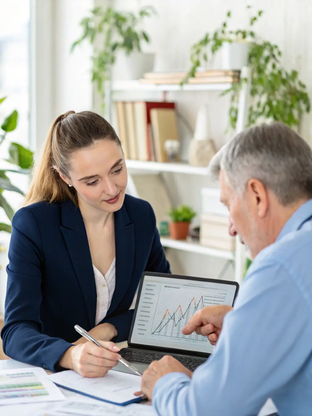 An image showcasing a financial advisor from ladyup.fun providing personalized wealth management advice to a South African client, emphasizing trust and expertise.