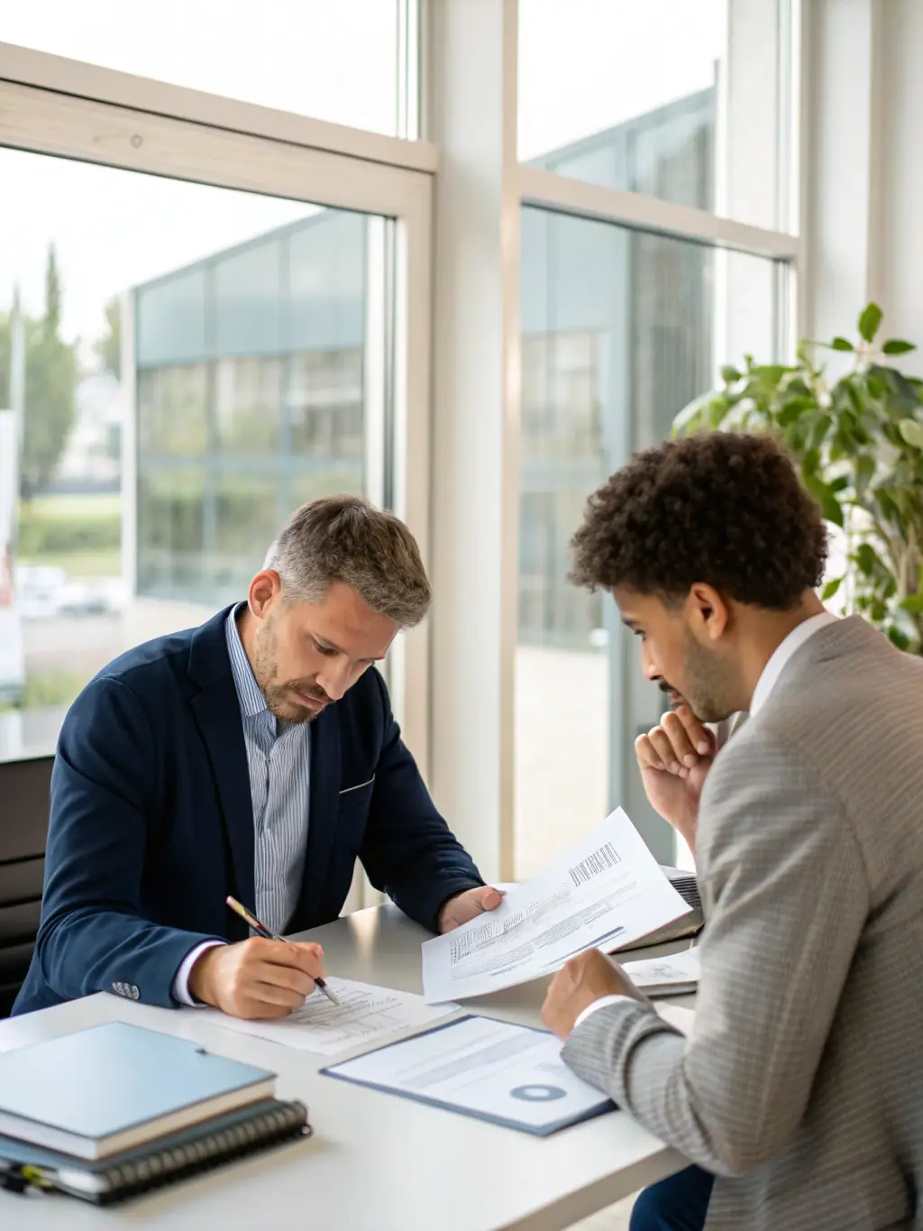 An image of a successful South African entrepreneur reviewing financial reports with a ladyup.fun consultant, highlighting the positive impact of strategic financial planning.